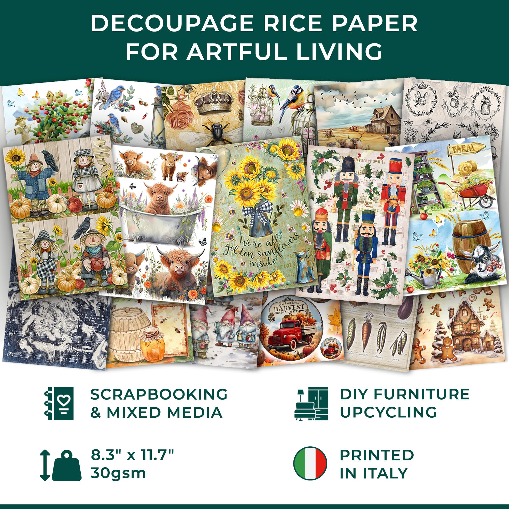 Decoupage Rice Paper A4 Size - Birds, Butterflies, Dragonflies & Deer Animal Designs (2 Sheets) | Perfect for Scrapbooking, Card Making & DIY Home Decor