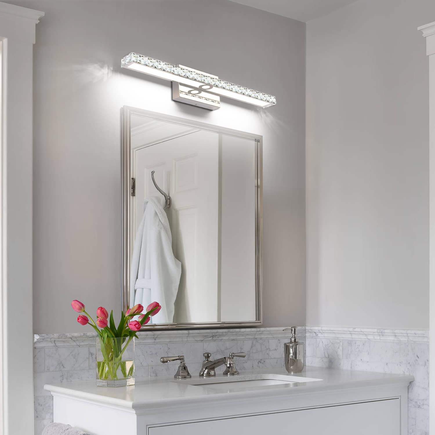 SOLFART 25.4 Inch LED Vanity Mirror Lights - 24W Dimmable Crystal Bathroom Light Fixture for Makeup Vanity, Dressing Room & Spa Decor