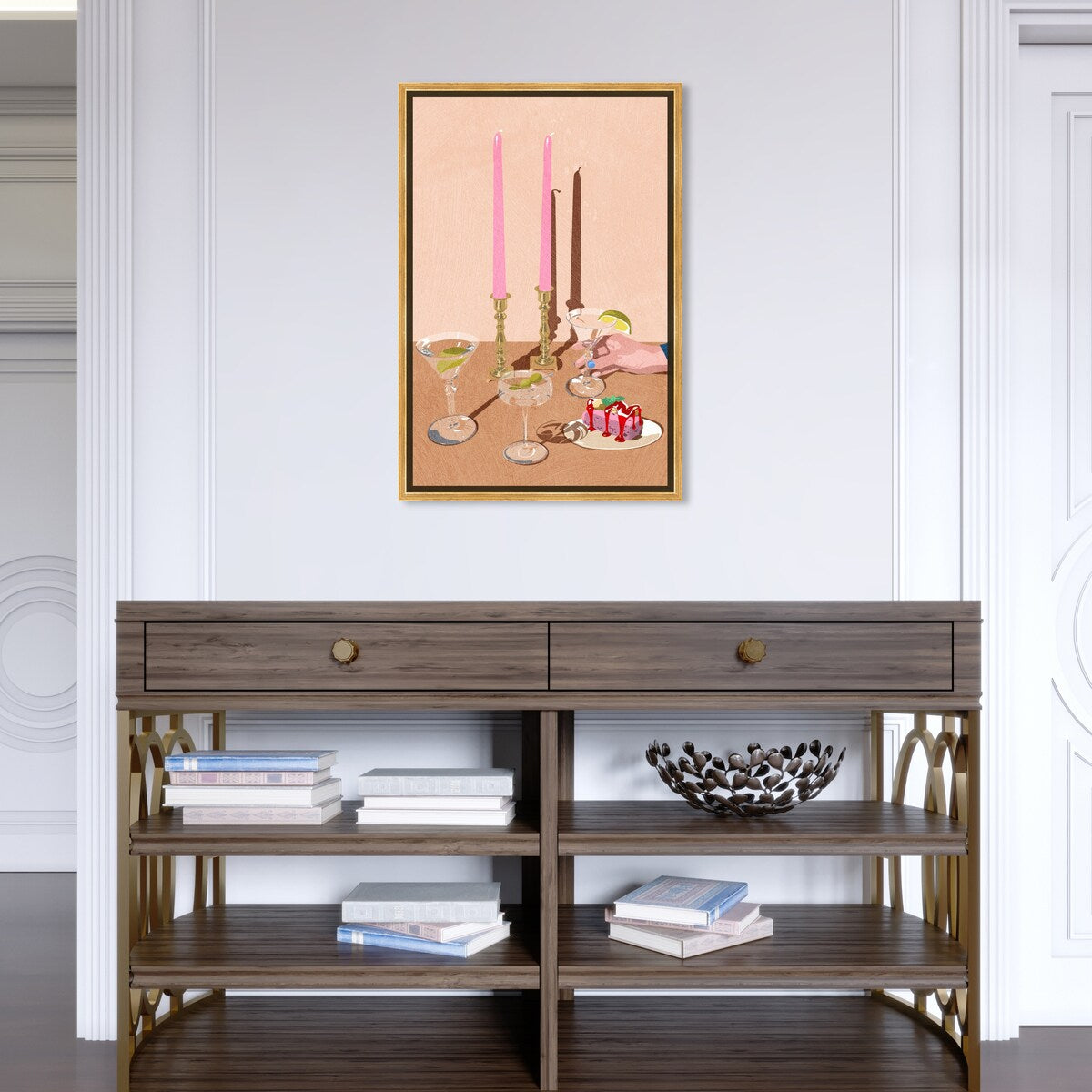 Elegant Pink Framed Canvas Wall Art Print - Modern Dessert & Drink Theme for Dining Room Decor | Perfect for Kitchen, Living Room, and Home Decoration