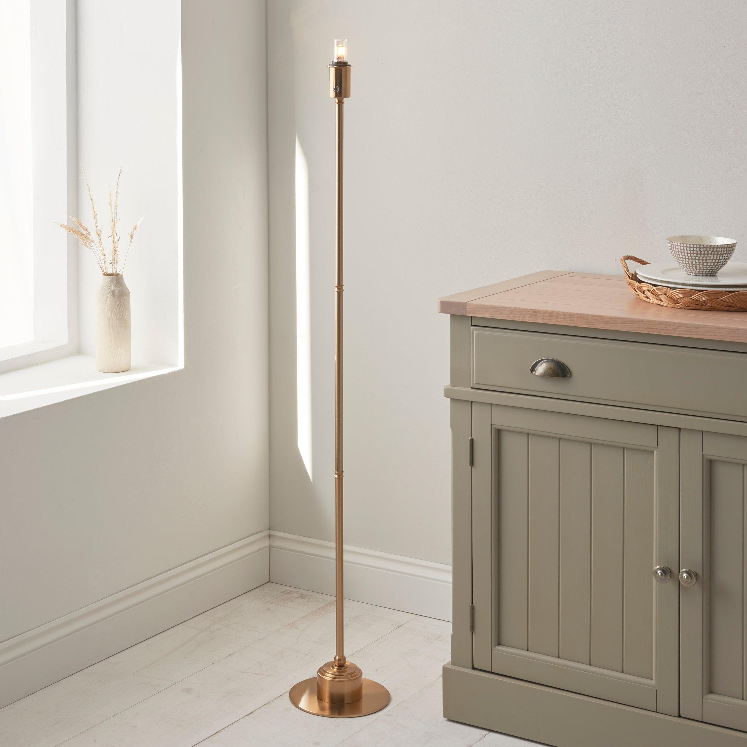 Burley Rechargeable Brass Floor Lamp with 30cm Coral Pink Ripple Shade - Modern Lighting for Living Room, Bedroom & Office Decor