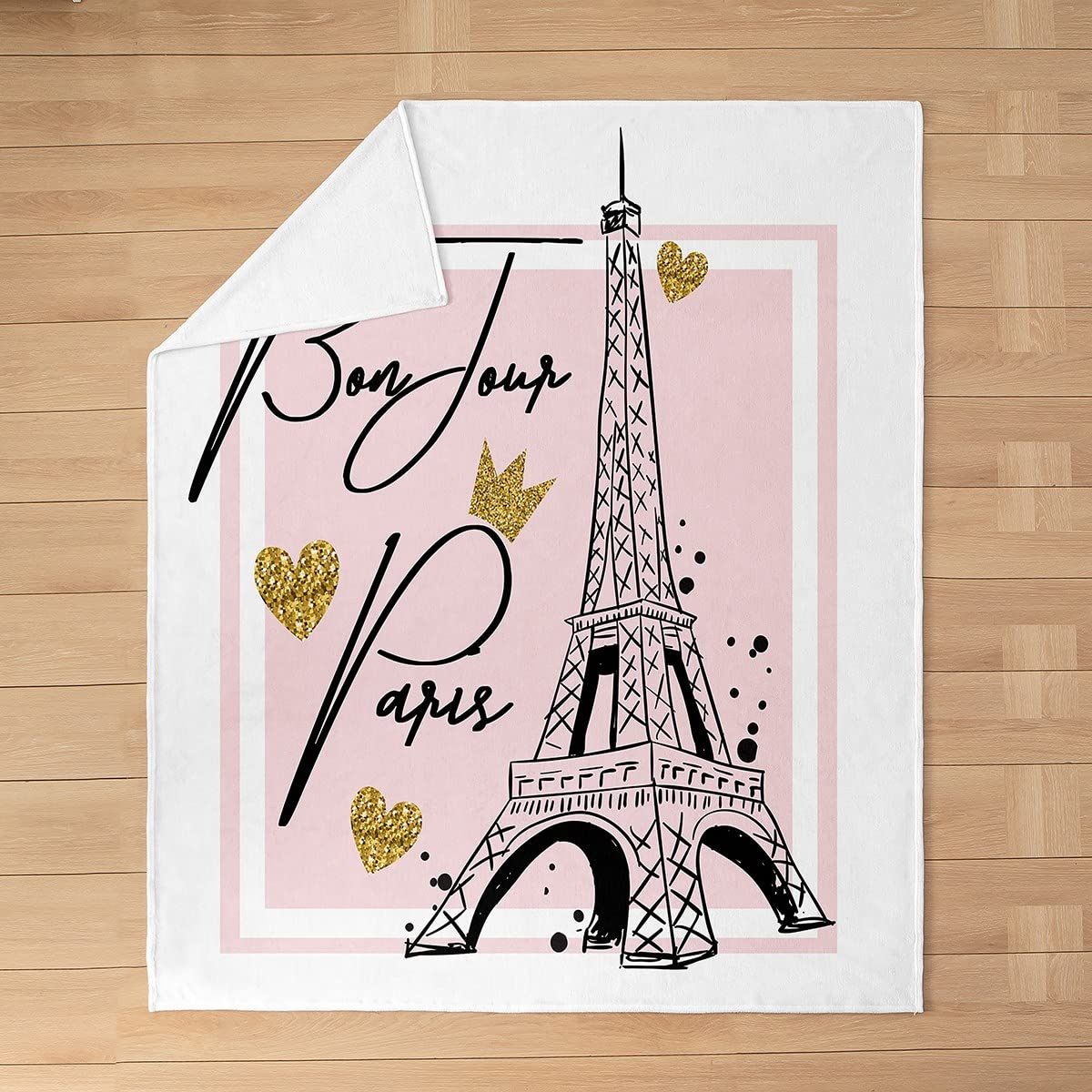 Eiffel Tower All-Season Fleece Throw Blanket - Pink Paris Cityscape Plush Blanket for Kids, Boys & Girls - Soft Microfiber Flannel Blanket 90