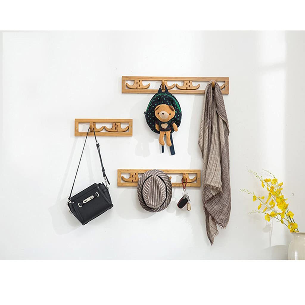 Foldable Bamboo Coat Rack Wall Mounted - Rustic Entryway Hanger with 4 Hooks for Hats, Coats & Scarves | Perfect for Hallway, Living Room & Small Space Organization