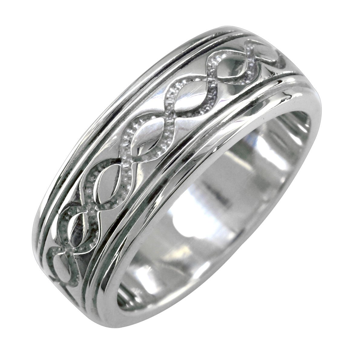 Wide Infinity Wedding Band for Men & Women - 8.5mm 18K White Gold Ring - Perfect for Anniversaries, Engagements & Couple Jewelry Gifts