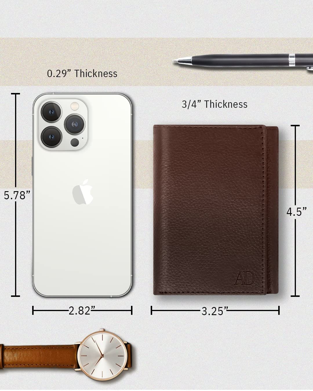 Men's Slim RFID Blocking Trifold Wallet - Genuine Leather Front Pocket Wallet with ID Window - Secure Personal Data Protection - Perfect Gift for Dad, Husband & Boyfriend (Office, Travel & Everyday Use)