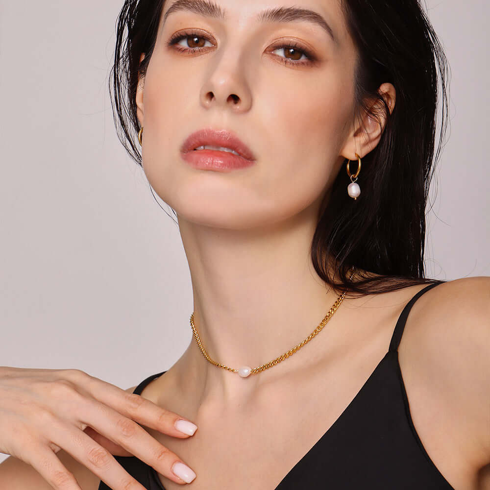 Elegant Modern Freshwater Pearl Gold Chain Necklace for Women | P539 | Perfect for Weddings, Parties & Everyday Wear