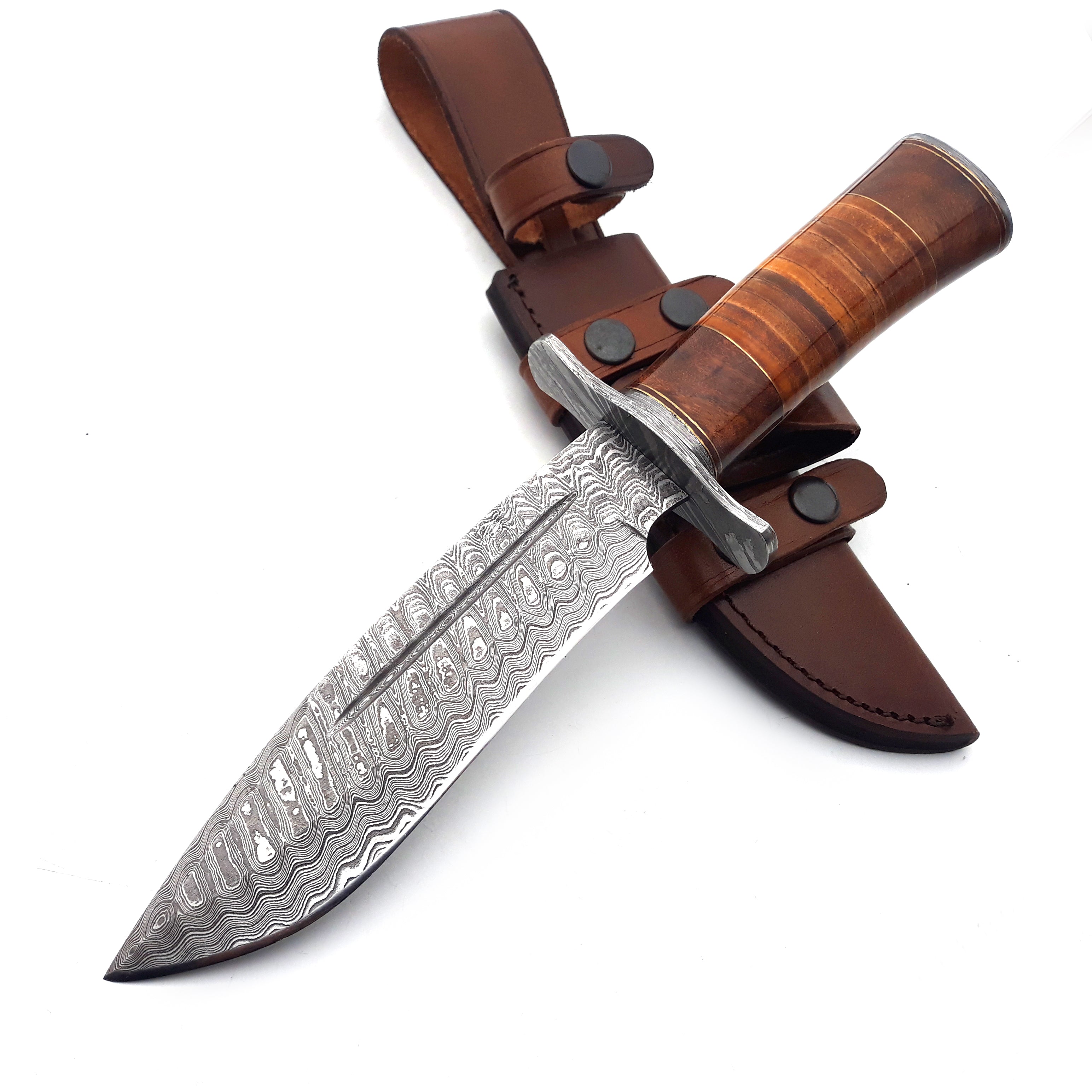Premium Rambo Bowie Knife with Exotic Rosewood & Stacked Leather Handle - Tactical Survival Knife for Outdoor Camping, Hunting, and Bushcraft Adventures