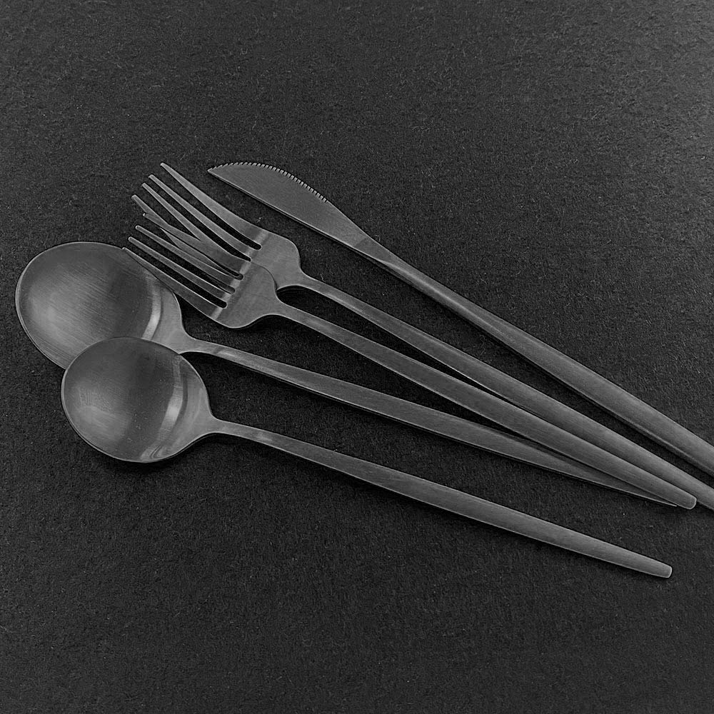 36-Piece Stainless Steel Flatware Set - Matte Black 304 Cutlery Service for 6 (Knives, Forks, Spoons) | Durable Kitchen & Dining Utensils for Home, Restaurant, Wedding, and Dinner Parties