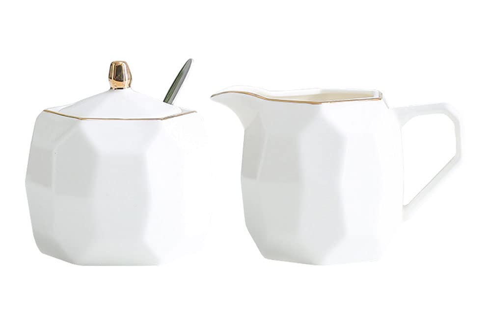 Elegant Geometry Ceramic Coffee Serving Set - Creamer and Sugar Bowl Set for Espresso, Tea & Dessert - Perfect for Home, Office & Cafe Use