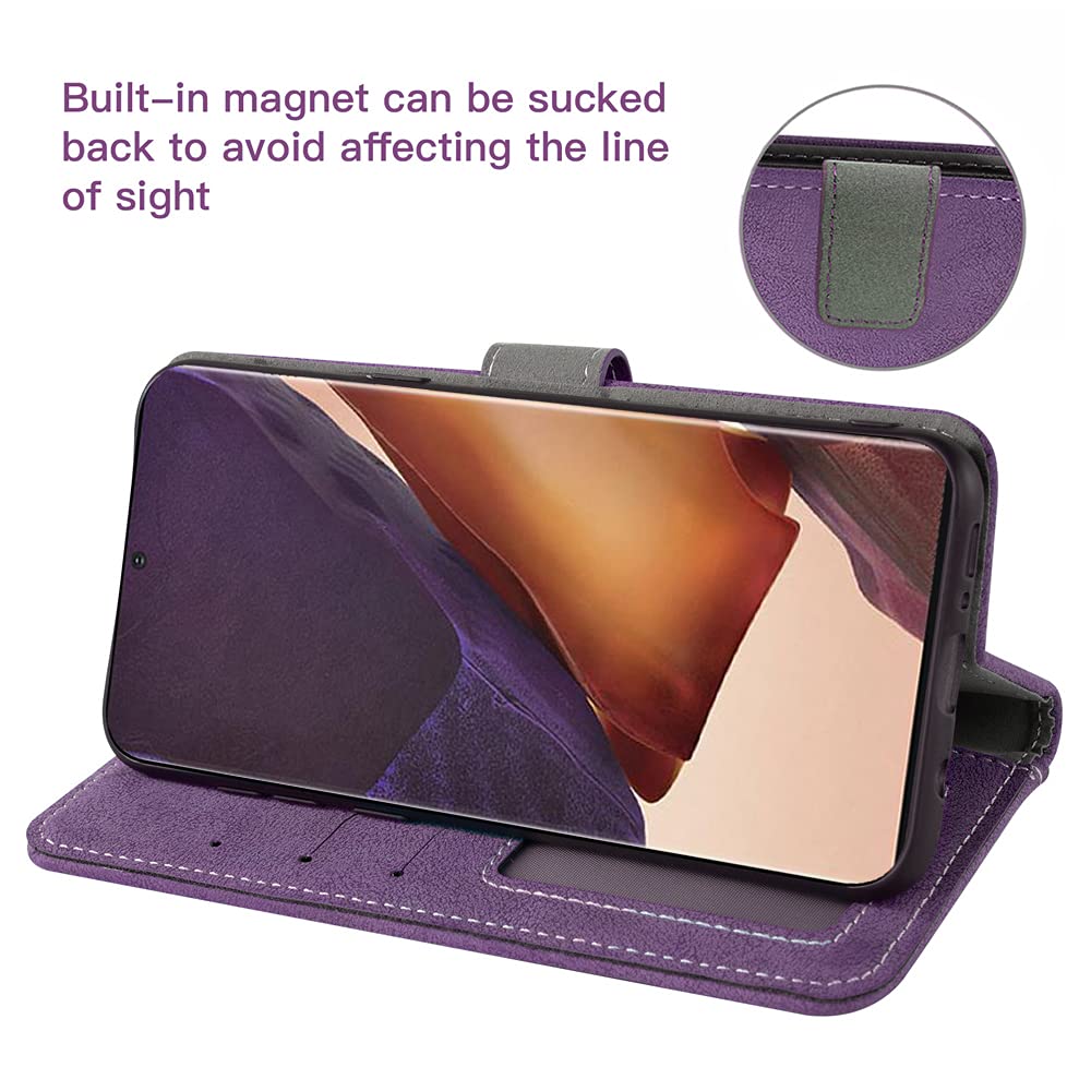 Samsung Galaxy Note 20 Ultra 5G Wallet Case with Tempered Glass Screen Protector | Flip Cover Phone Case for Galaxy Note20+ | Purple Luxury Protective Cover for Work, Travel & Everyday Use