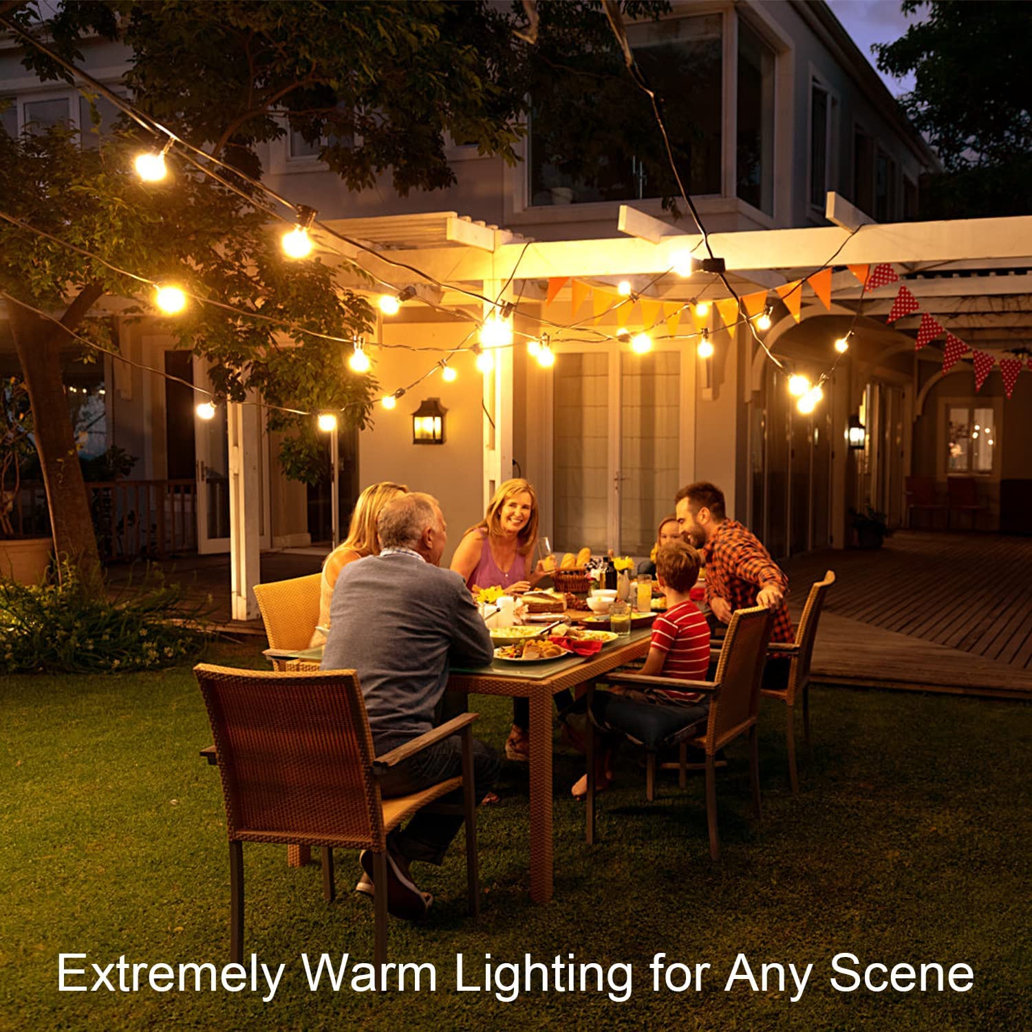 OHLUX 110FT Outdoor String Lights - 58 G40 Shatterproof 2200K Dimmable LED Bulbs (Includes 2 Spare) - Waterproof Hanging Lights for Backyard, Patio, Deck, Porch, Cafe - Perfect for Outdoor Parties, Weddings & Evening Ambiance (110FT*1 Strand)