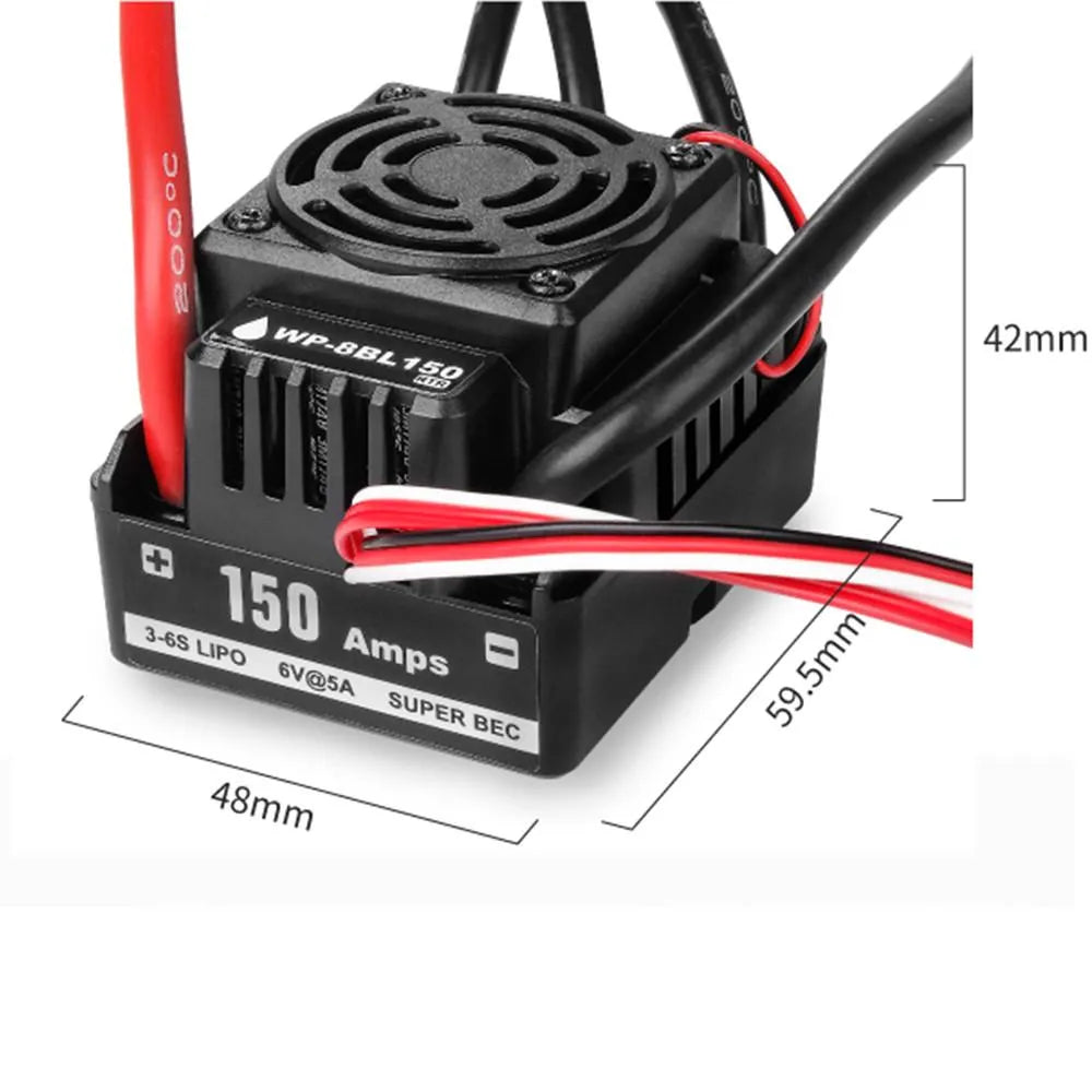 Hobbywing QuicRun WP 8BL 150A Waterproof Sensorless Brushless ESC for 1/8 Scale RC Trucks - High Performance Electronic Speed Controller for Off-Road Bashing, Crawling and Racing