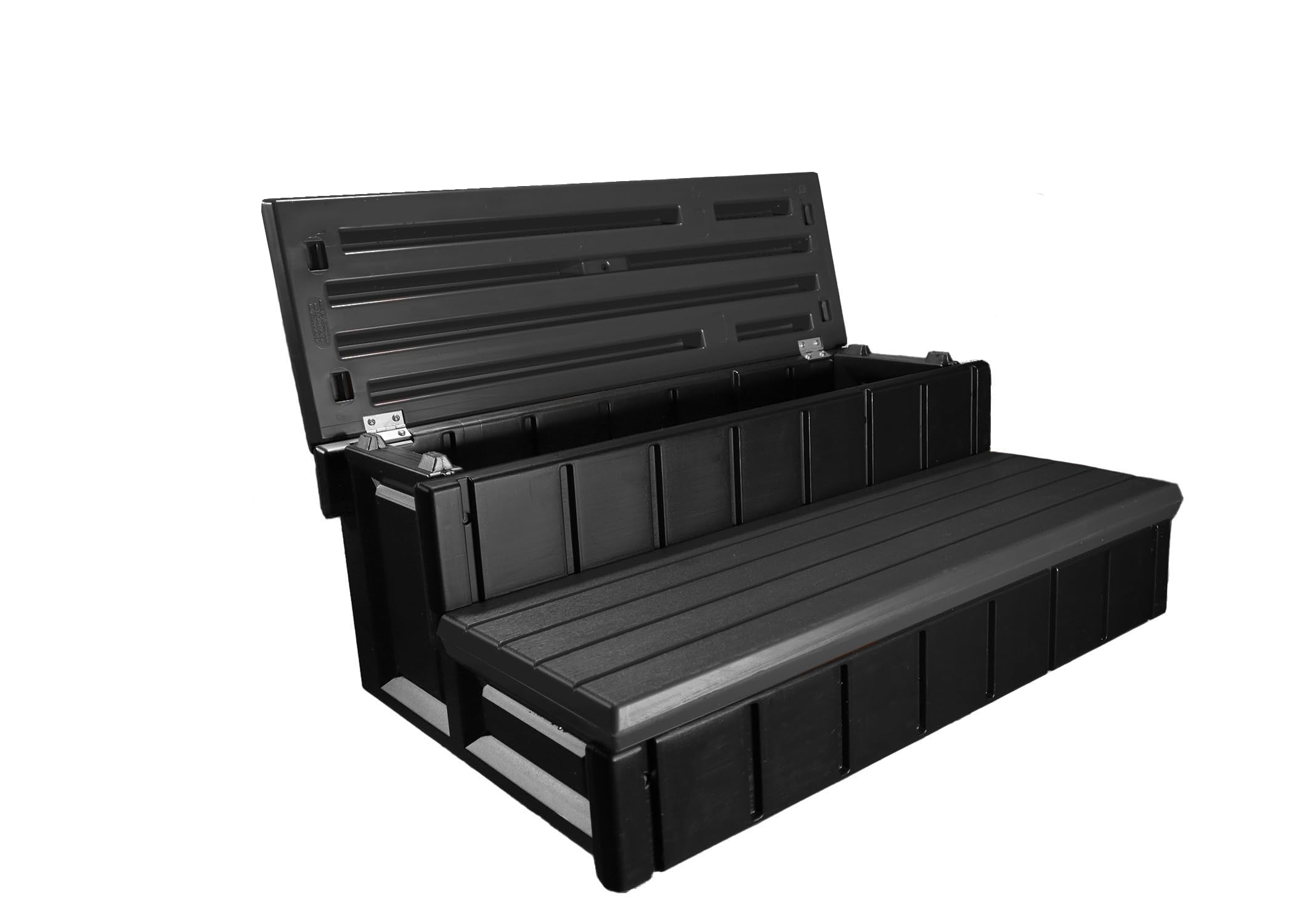 Confer Plastics Black Storage Step Stool - Heavy Duty, Non-Slip, Space-Saving for Kitchen, Bathroom, and Garage Organization