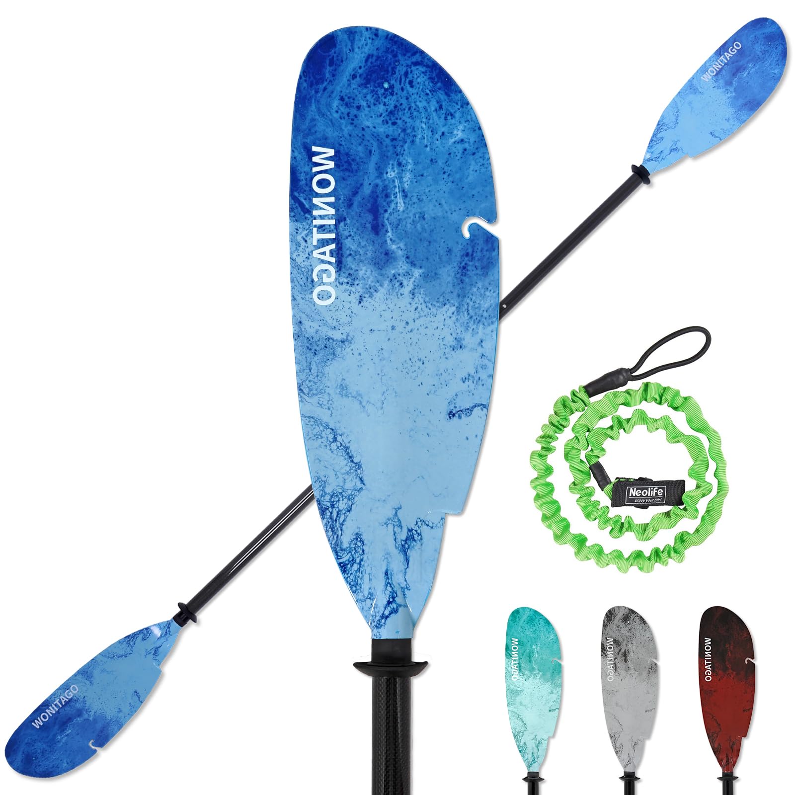 Premium Carbon Fiber Kayak Paddles with Floating Plastic Blades - Adjustable Fishing Oars (230-250cm/90-98 inch) with Paddle Leash - Ideal for Anglers, Kayak Fishing & Outdoor Water Sports
