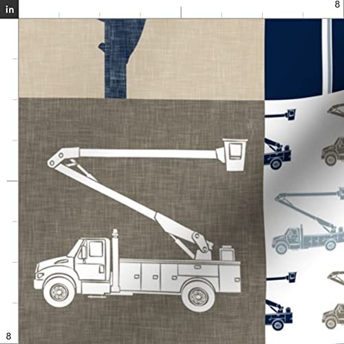 Premium Spoonflower Fabric - Lineman Patchwork Cheater Quilt Design in Navy, Tan & Brown with Electrician Bucket Print on Petal Signature Cotton Fabric by The Yard - Perfect for Sewing, Quilting, Apparel, Crafts & Home Decor - Ideal for DIY Quilts, Clothing, Pillows & Wall Art