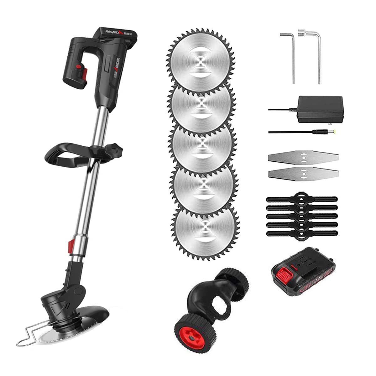 3 in 1 Cordless Grass Trimmer with Battery & Charger, 15cm Cutting Width, Telescopic Handle, Garden Tool with Replaceable Blade (Black) - 8000mAh - Perfect for Lawn Edging, Weed Control & Yard Maintenance