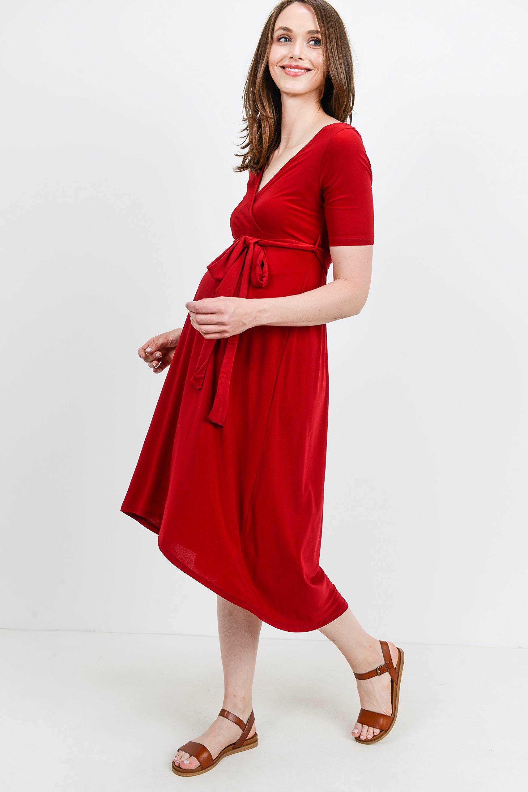 Maternity Wrap Dress for Women - Mid-Length with Adjustable Waist Belt | Perfect for Pregnancy, Nursing & Postpartum Comfort