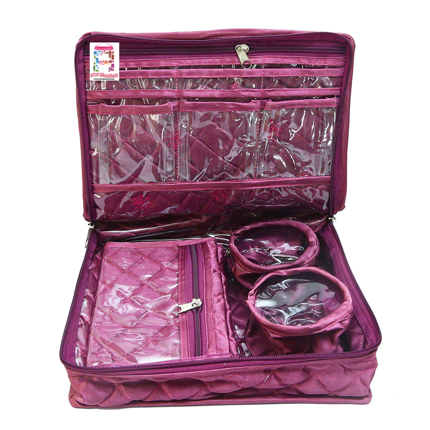 Atorakushon® Satin Purple Makeup Pouch - Cosmetic Organizer & Jewelry Travel Case for Women | Perfect for Travel, Daily Use & Gift Giving