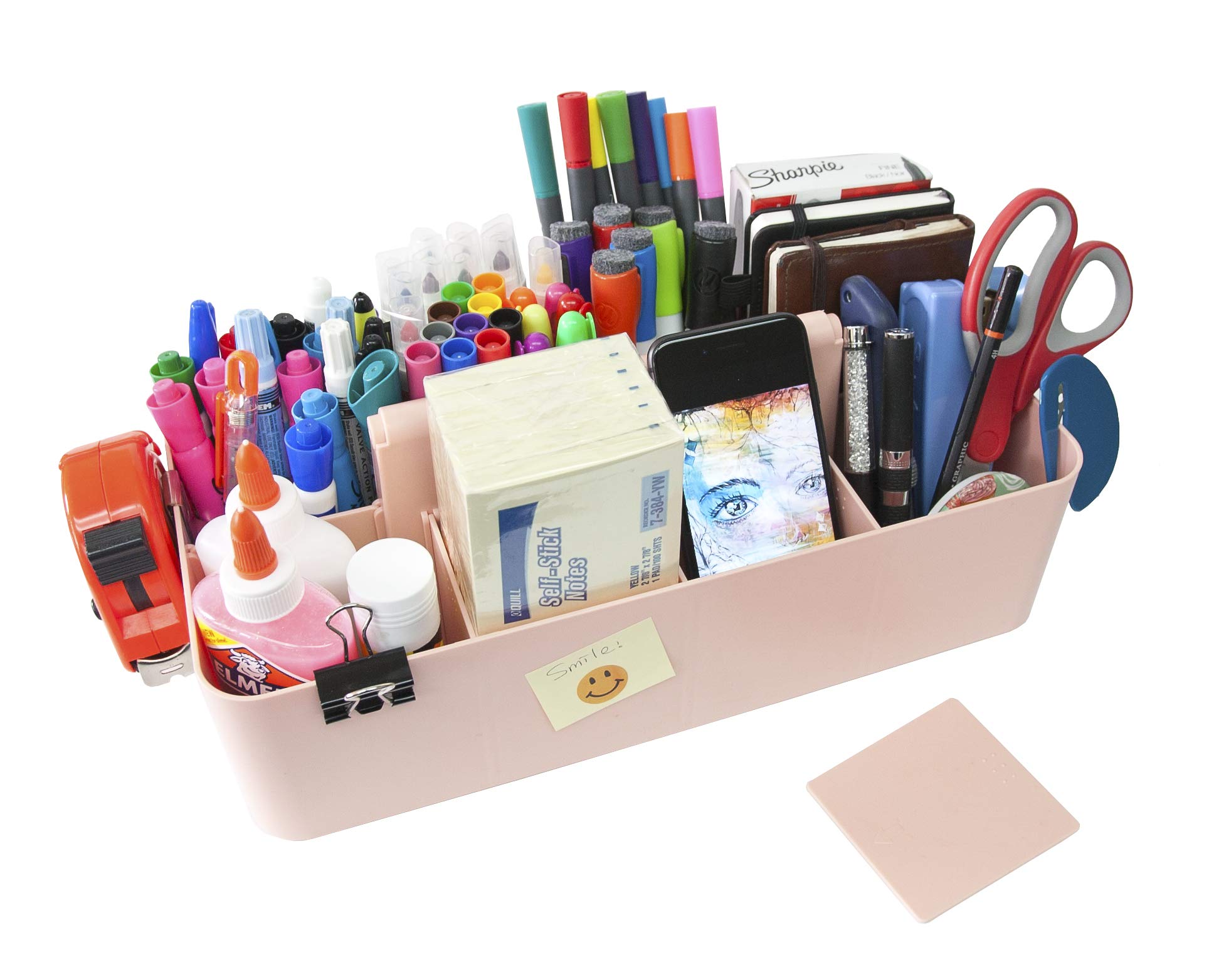 Large Portable Caddy with DIY Dividers - 8 Compartment Storage Organizer for School, Office & Home - Made in USA (10 Pack, Indie Pink) - Perfect for Classroom Supplies, Craft Organization & Business Storage