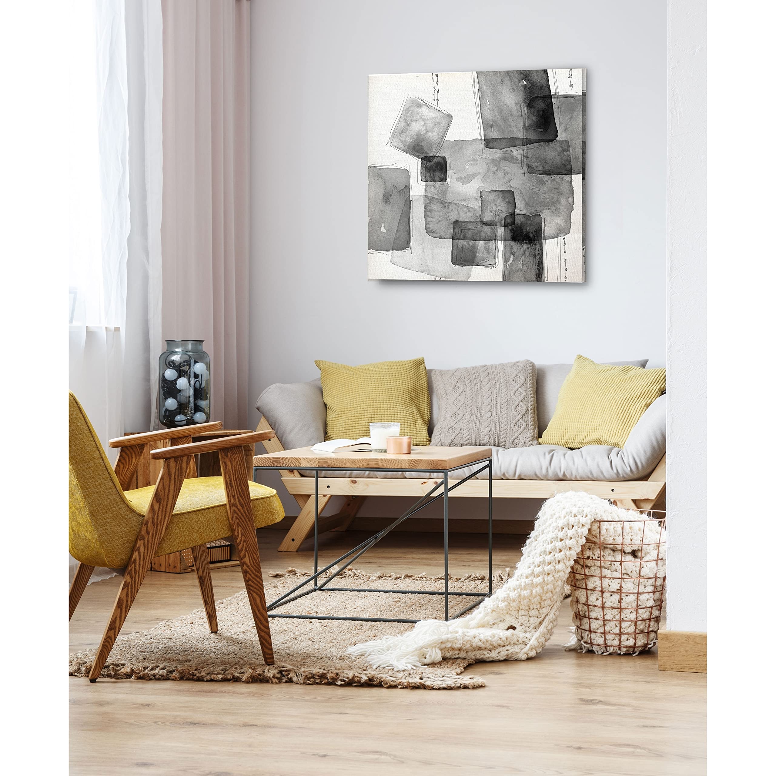 Wexford Home Patchlets Gallery Wrapped Canvas Wall Art - Modern Abstract Painting for Living Room, Bedroom & Office Decor - Ready to Hang Home Wall Decor