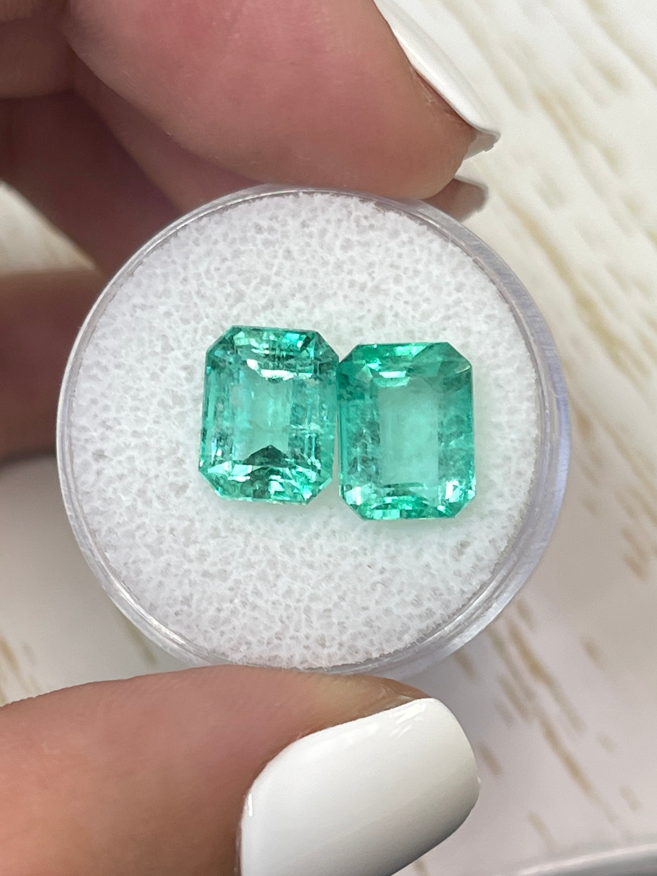 6.63tcw 10x8mm Matching Pair Loose Colombian Green Emeralds - Emerald Cut Gemstones for Jewelry Making, Engagement Rings & Luxury Gifts