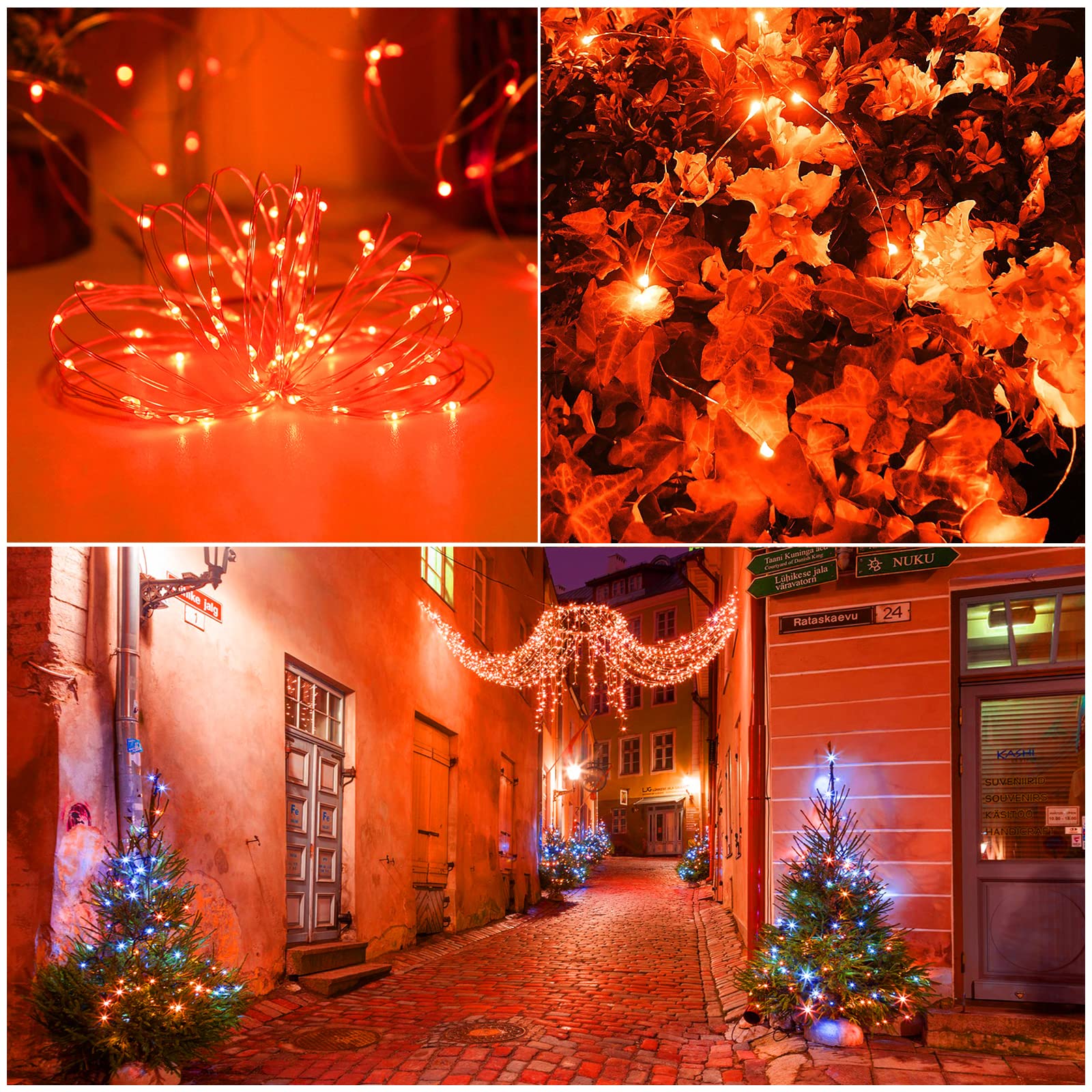 Solar Orange Copper String Lights - 2 Pack 200 LED Waterproof Fairy Lights with 8 Modes for Fall, Thanksgiving & Halloween Decor | Perfect for Porch, Garden, Patio, Fence, Balcony & Outdoor Party Lighting