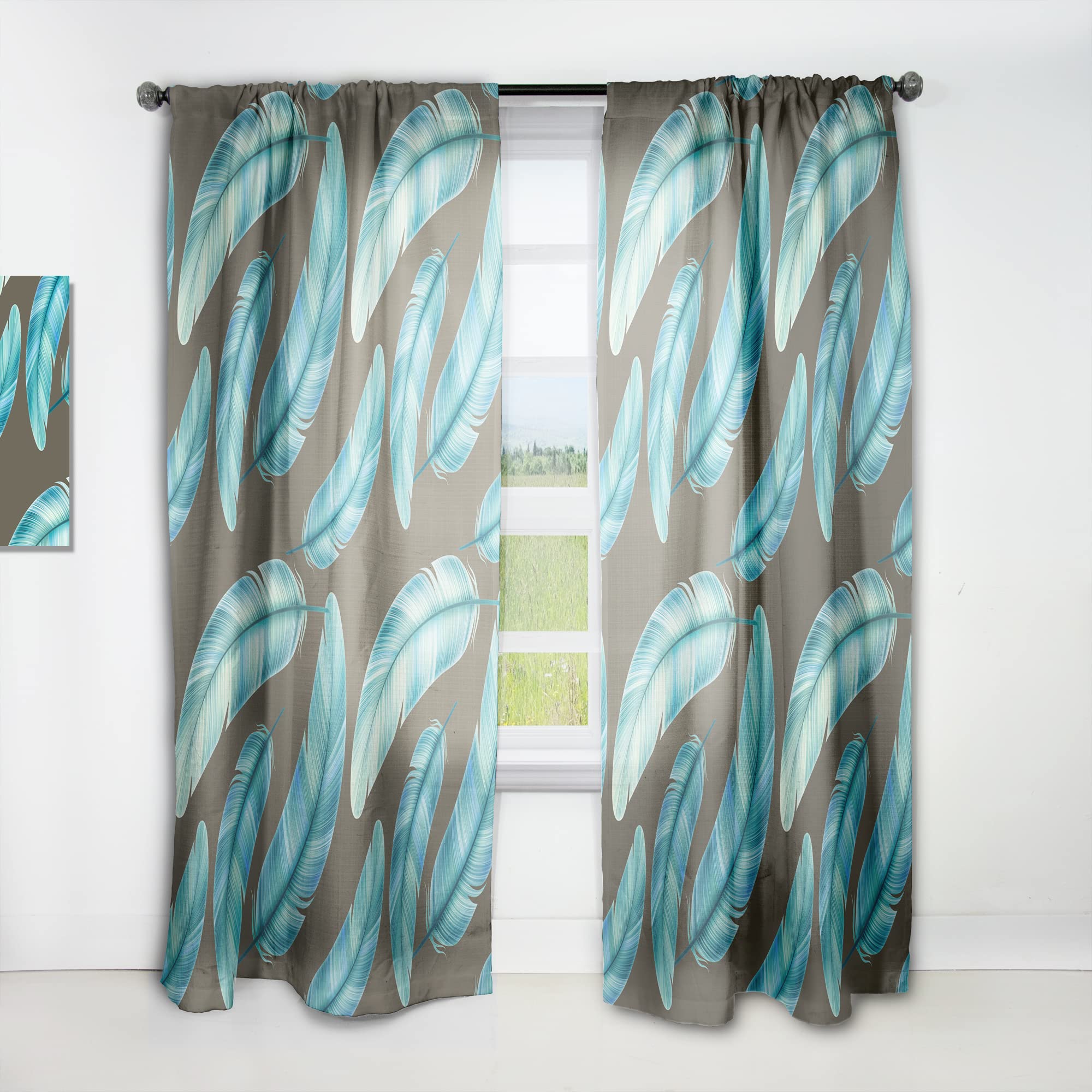 DesignQ Thermal Insulated Curtains - Colorful Feather Pattern Blackout Drapes for Bedroom & Living Room (52x63, Single Panel) - Perfect for Privacy, Light Control & Home Decor