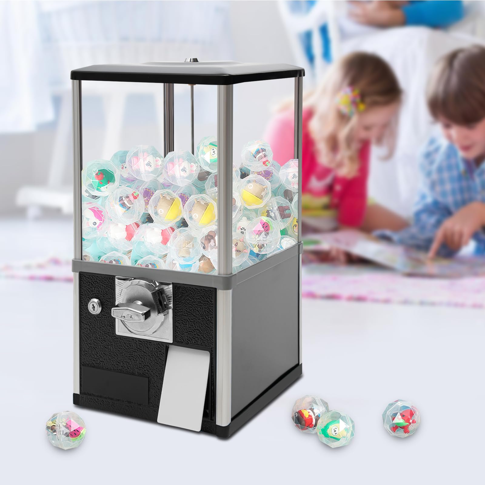 Black Gumball Vending Machine - High Capacity Candy Dispenser with Dual 25¢ Coin Slots | Perfect for Home, Office, Arcades & Party Favors | 1.77