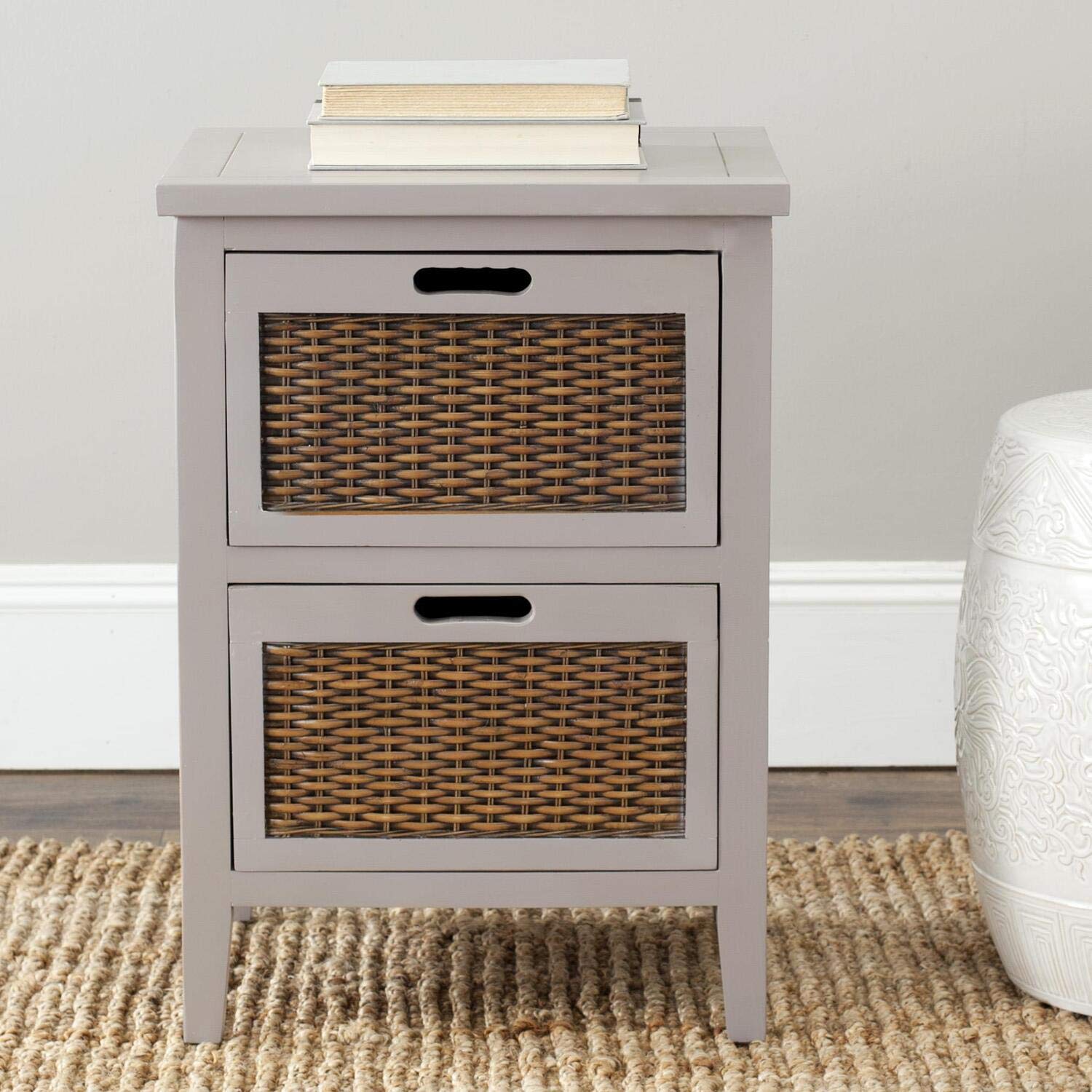 Safavieh American Homes Collection Jonah Grey 2-Drawer End Table - Modern Nightstand for Bedroom, Living Room & Office - Stylish Storage Side Table with Drawers