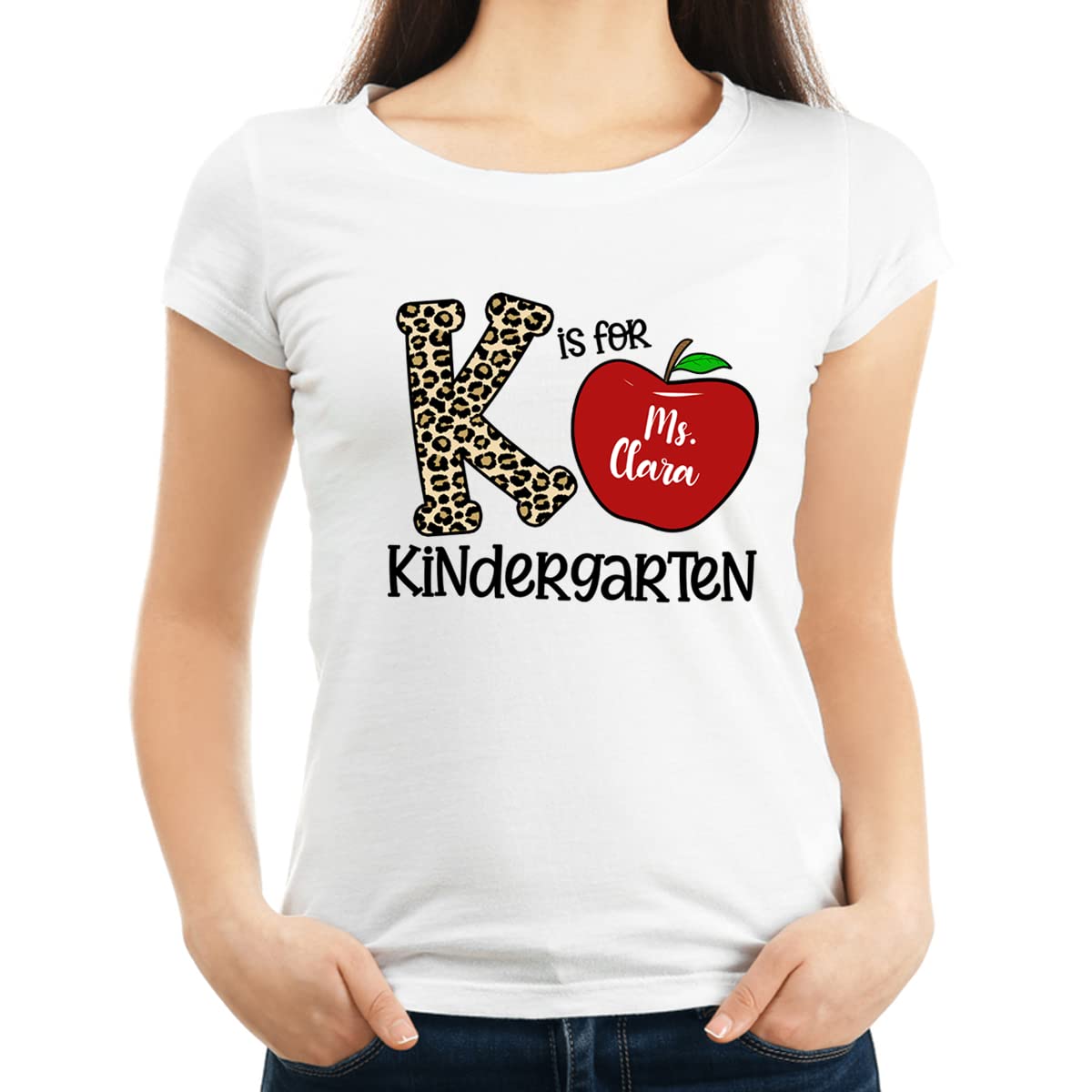 Custom 'K is for Kindergarten' Personalized Teacher Name Shirt - Teacher Appreciation Gift, Hello Pre-K Back to School T-Shirt with Name - Perfect for First Day of School, Classroom Photos & Teacher Gifts