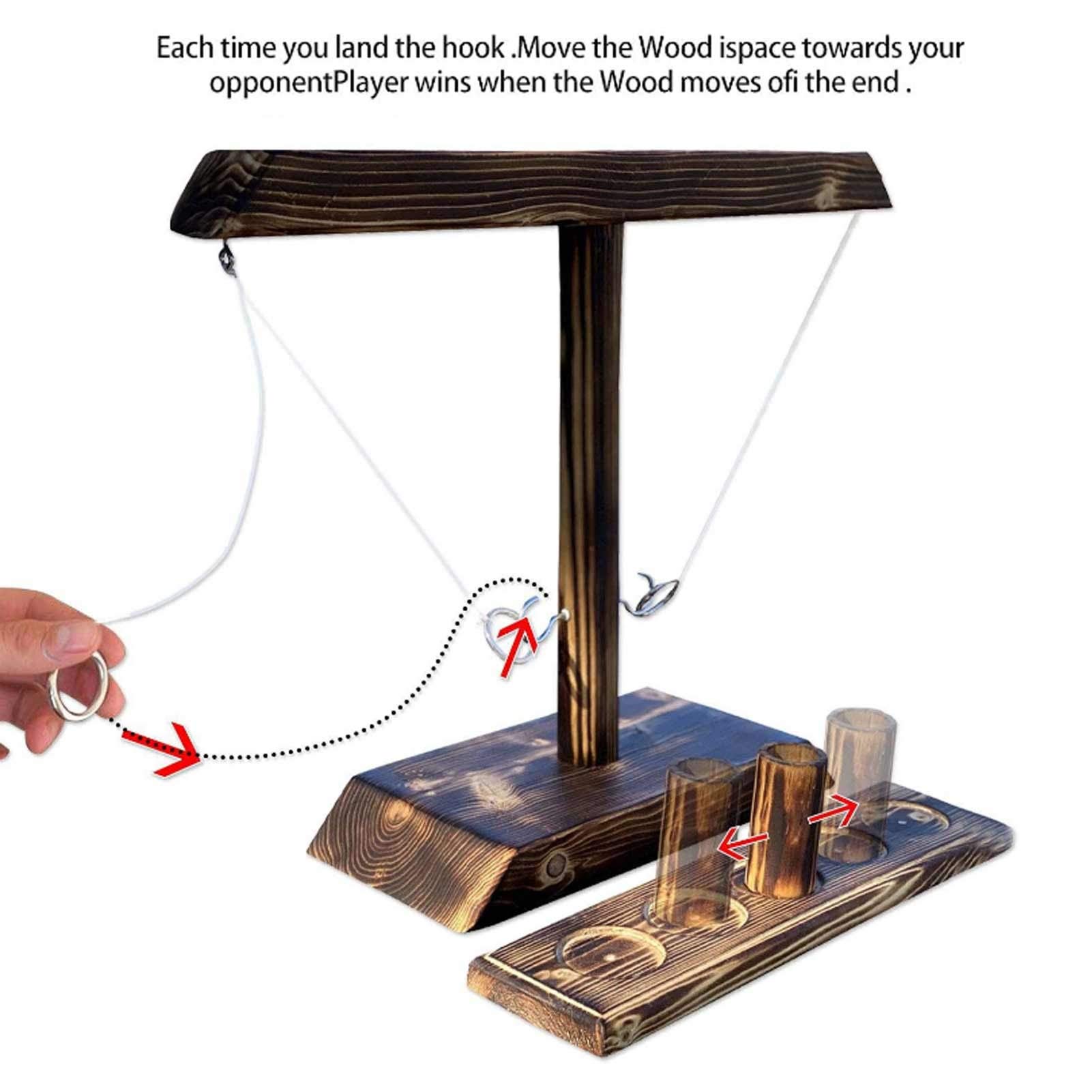 Wooden Hook and Ring Toss Game Set - Fun Outdoor & Indoor Throwing Game for Adults & Kids - Perfect for Home, Bar, Parties, Backyard, and Beach Gatherings - Includes 2 Hooks & Rings