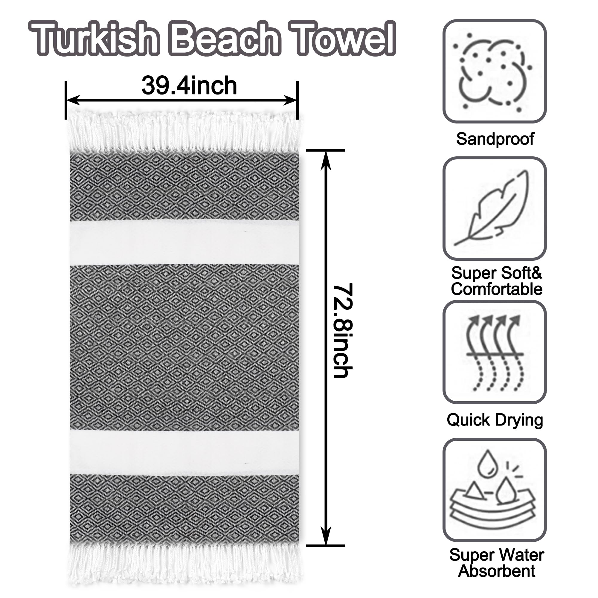 2 Pack Oversized Turkish Beach Towels 39