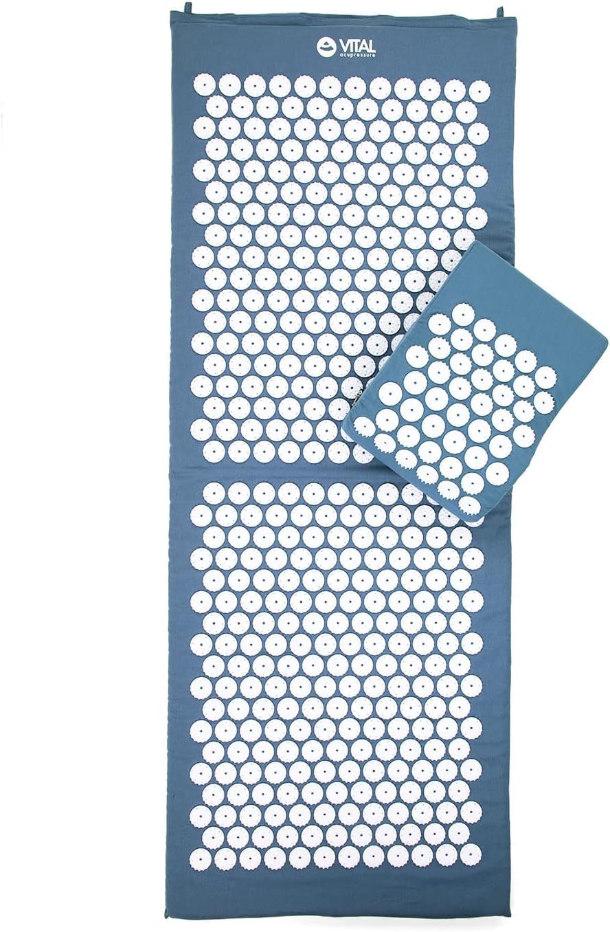 VITAL Acupressure Mat & Pillow Set - Midnight Blue Back & Neck Pain Relief for Relaxation & Stress Relief - Perfect for Home, Office & Yoga Use