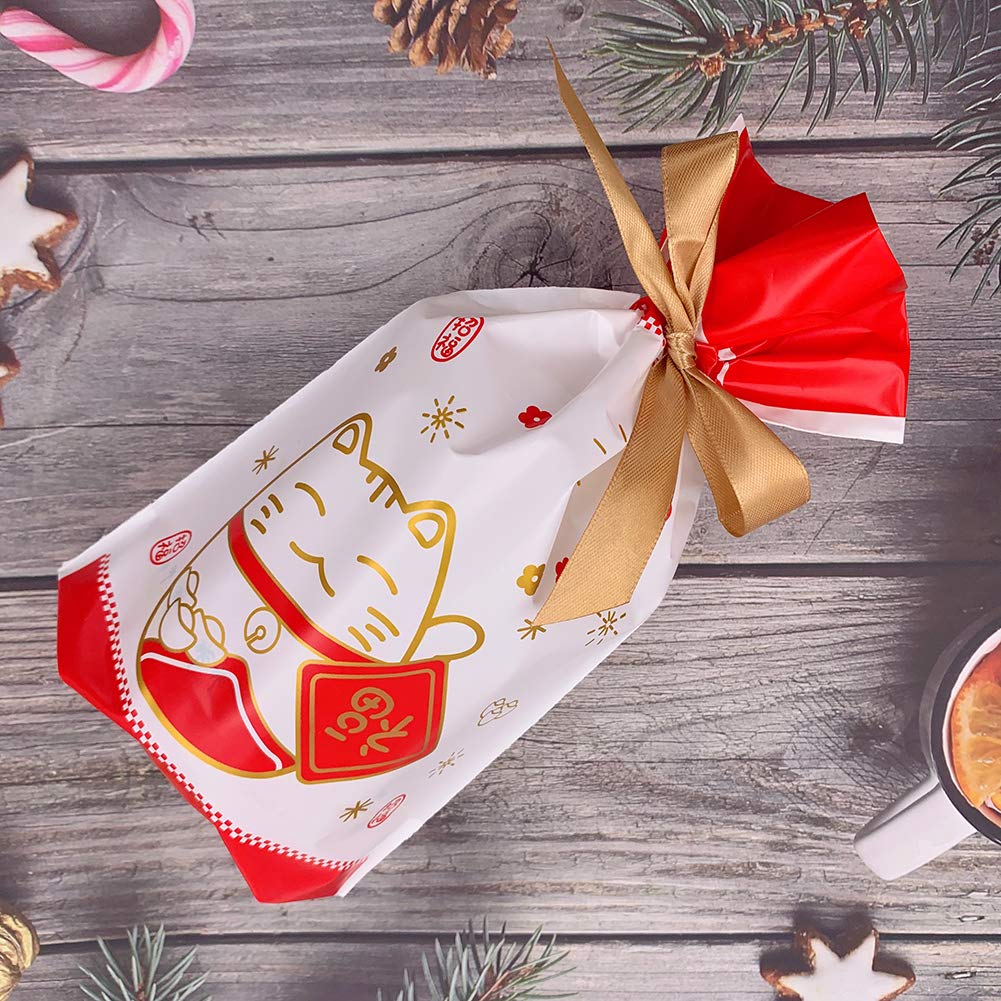 24pcs Lucky Cat Treat Bags - Plastic Drawstring Party Favor Bags for Candy, Gifts & Goodies | Perfect for Birthday, Wedding, Baby Shower, Bridal Shower & Holiday Celebrations