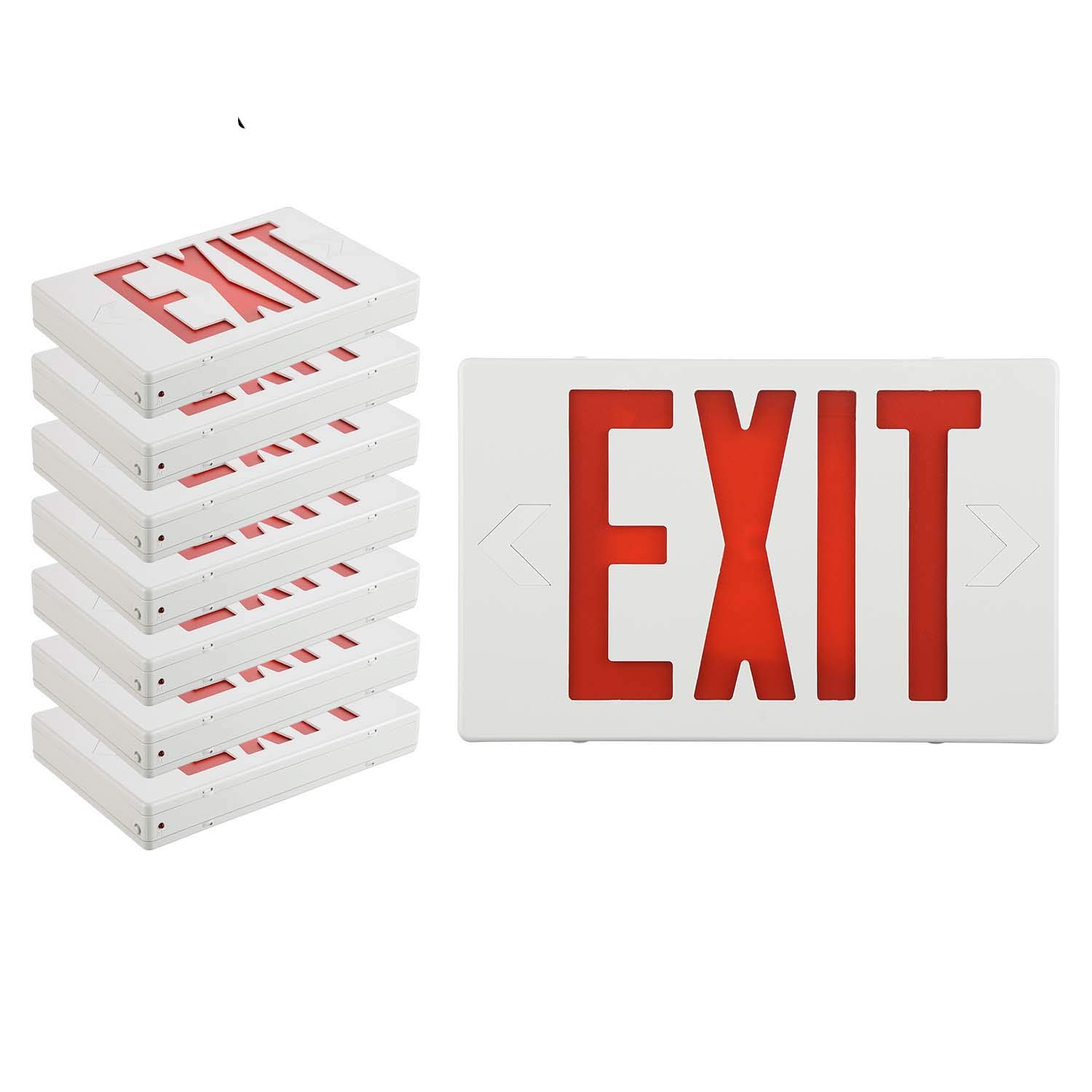 8 Pack LED Exit Signs with Battery Backup - Dual Lamp Emergency Lighting, ABS Fire Resistant, UL Listed 120-277VAC for Commercial Buildings & Stairwells