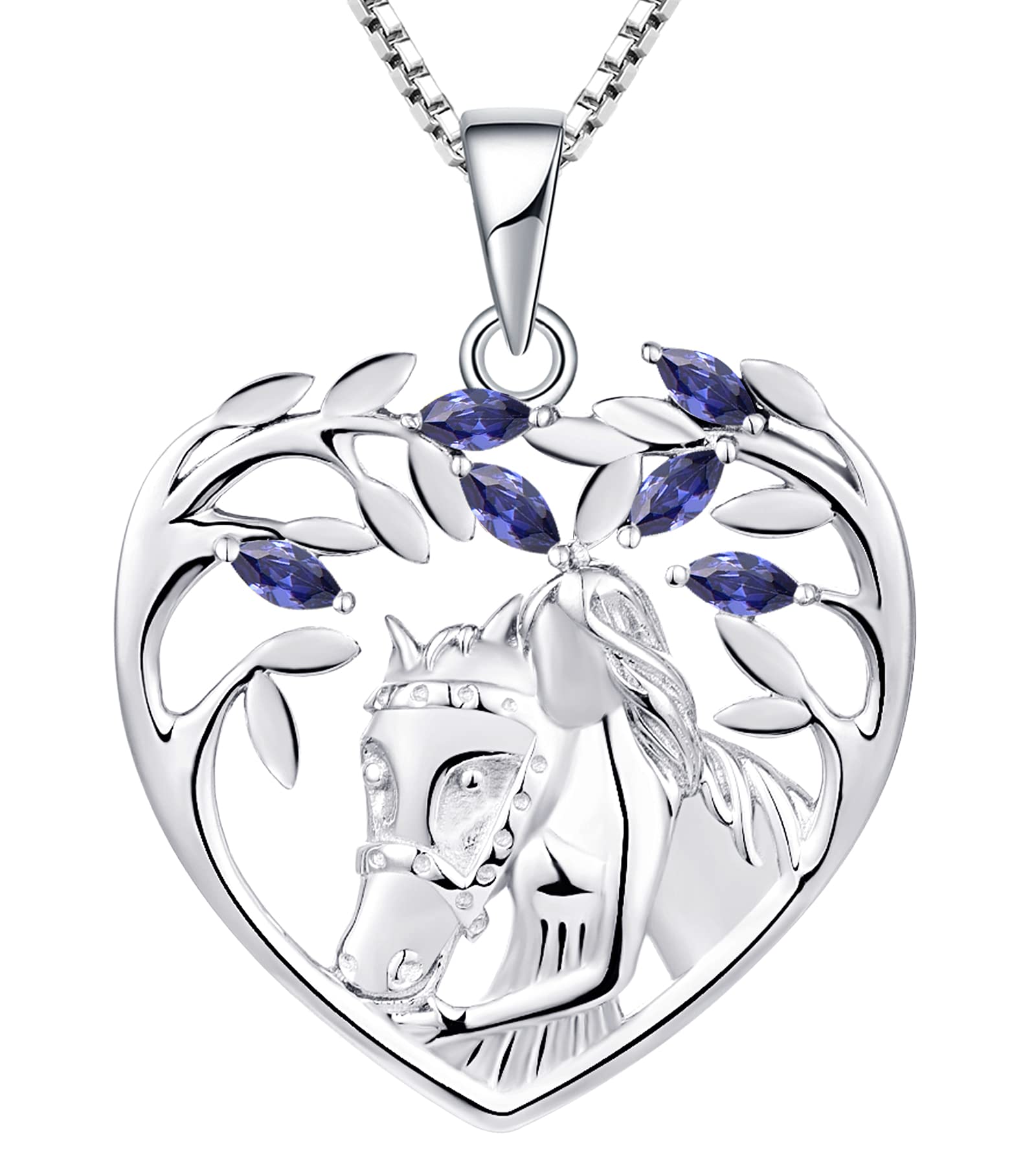 925 Sterling Silver Horse Necklace for Women - Elegant Tree Pendant with Birthstone, Animal Jewelry for Everyday Wear & Special Occasions