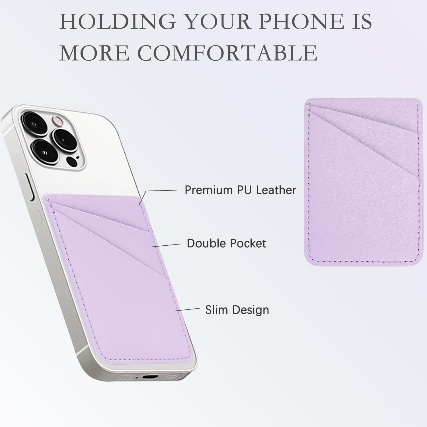 2 Pack Leather Phone Wallet Case with Dual Pockets - Slim Credit Card Holder for iPhone, Samsung & All Smartphones (Purple & White) | Perfect for Hands-Free Shopping, Travel & Everyday Use