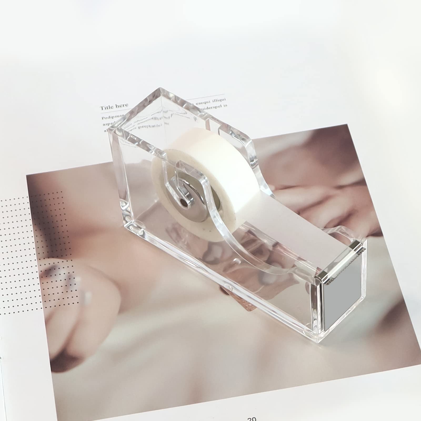 Acrylic Desktop Tape Dispenser with 1 Inch Core - Non-Skid Base, Sleek Silver Office Desk Organizer for Home & Office Use - Perfect for Wrapping Gifts, Sealing Packages and Office Organization