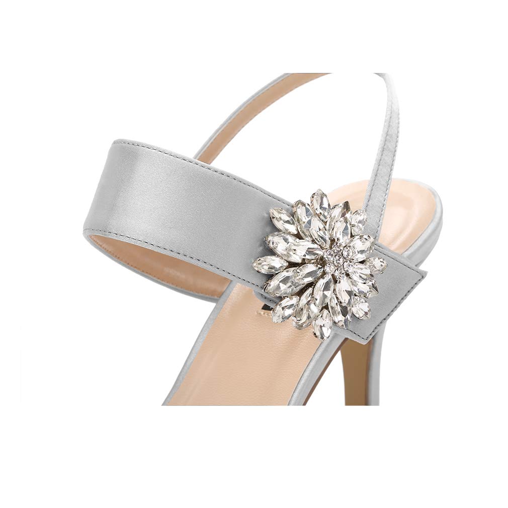 ERIJUNOR Women's Mid Heel Pointed Toe Slingback Pumps - Rhinestone Brooch Satin Dress Shoes for Evening, Prom, Wedding & Special Occasions | Comfortable & Elegant Heels for Parties, Dinners & Formal Events