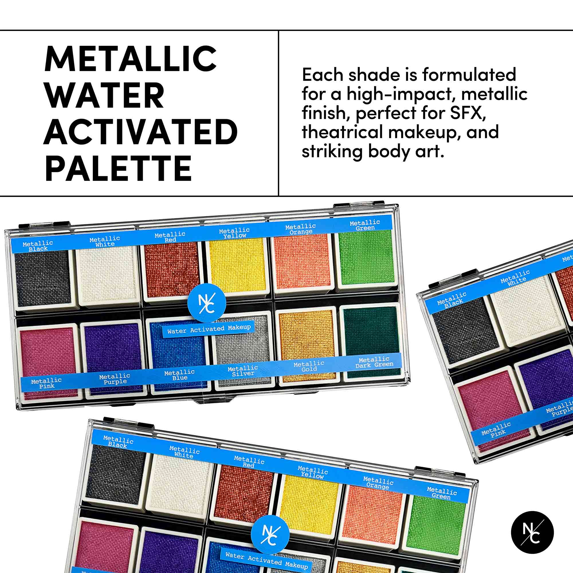 12-Color Metallic Water Activated Face & Body Paint Palette - Perfect for Halloween, Cosplay, Face Painting & Artistic Designs