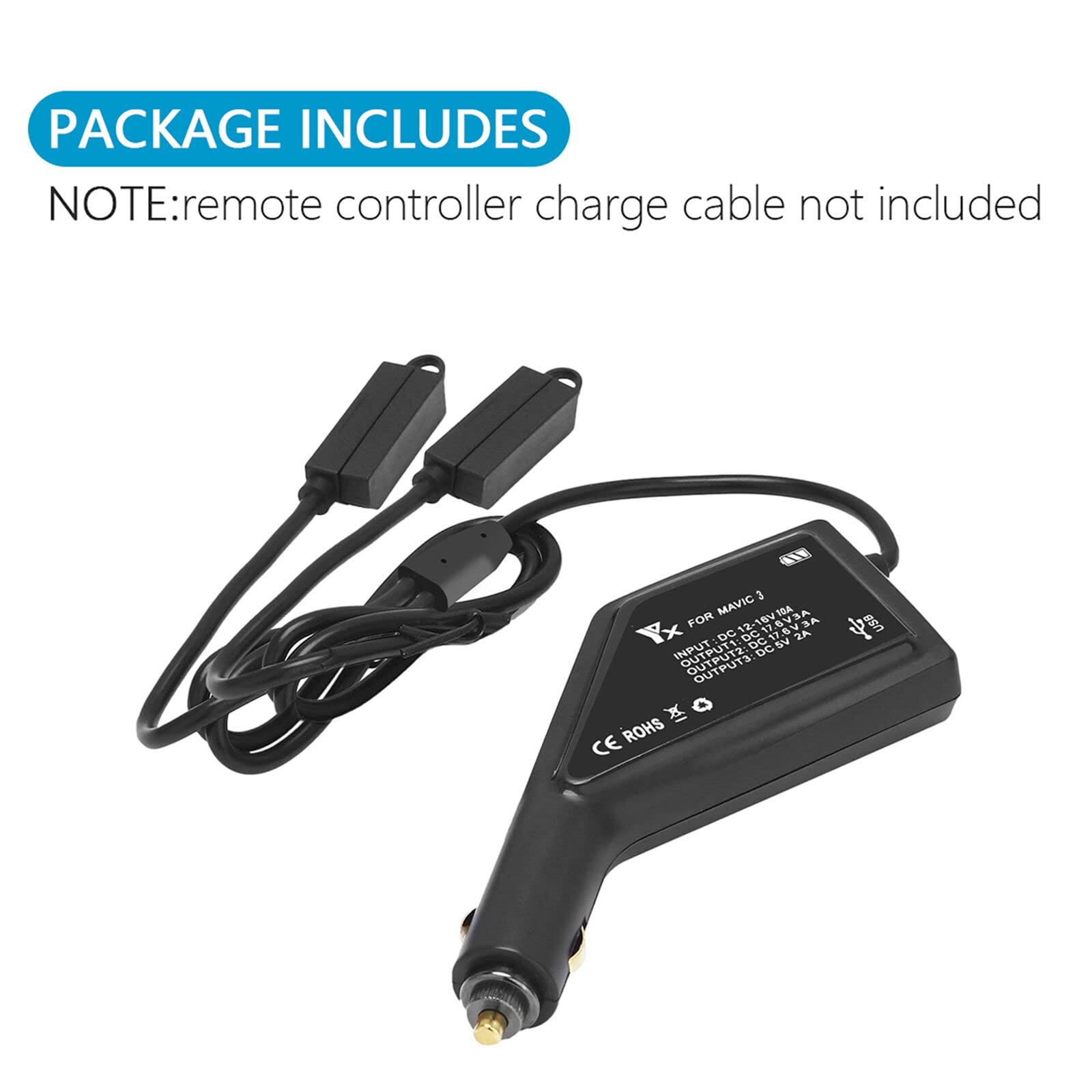 DJI Mavic 3 3-in-1 Car Charger - Fast Charging Adapter for Drone, Remote Control & Battery | Perfect for Travel, Road Trips & Outdoor Photography
