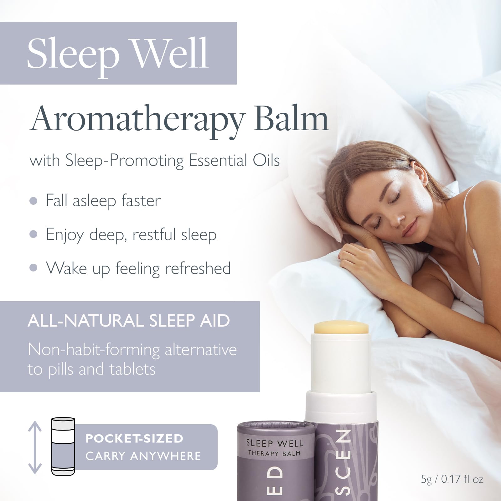 Scentered Aromatherapy Balm Stick - Natural Lavender Essential Oil Roll On for Better Sleep & Relaxation - Organic Sleep Aid with Palmarosa & Ylang Ylang - Perfect Aromatherapy Gift for Women - Ideal for Nighttime Routine, Travel & Stress Relief