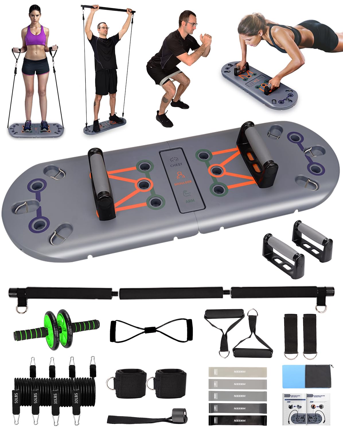 27-in-1 Portable Home Gym Equipment Set with Push-Up Board, Resistance Bands, Ab Roller & Pilates Bar - Perfect for Full Body Workout, Strength Training & Fitness Goals - Ideal for Home, Office & Travel Use