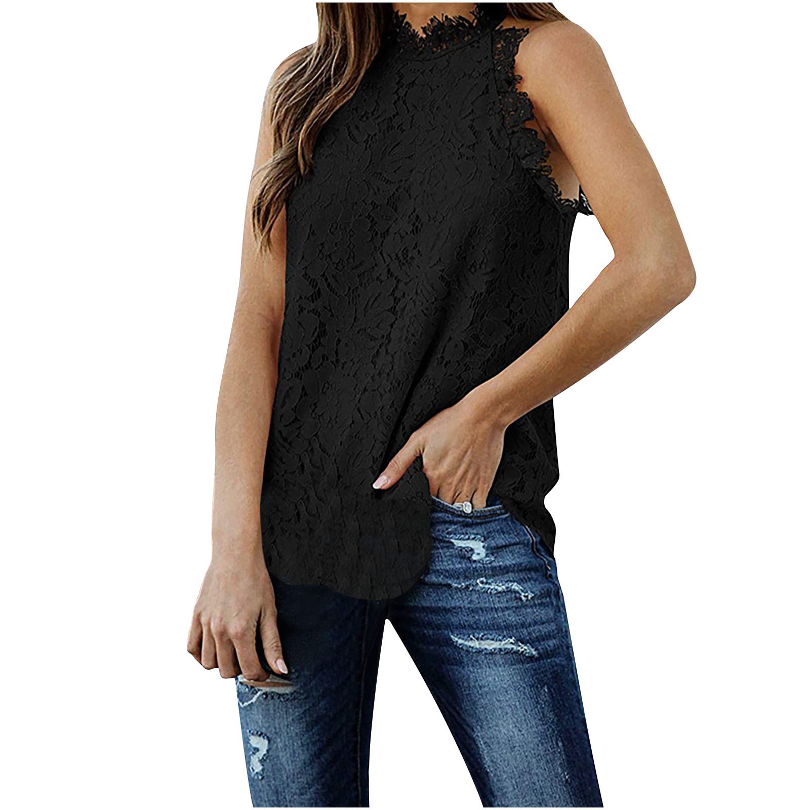 Elegant Lace Macrame Mock Neck Halter Top for Women - Summer Sleeveless Casual Blouse for Work & Outings | Perfect for Office, Date Night & Beach Vacations