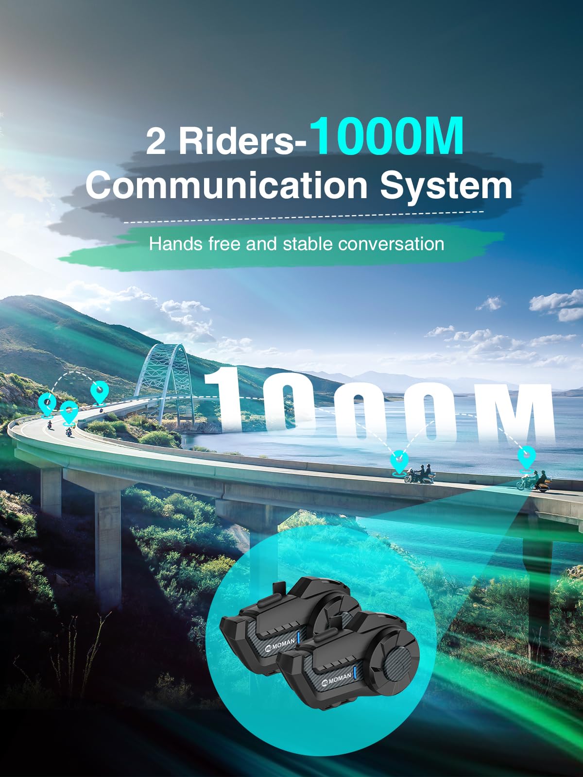 Moman H2 Pro Motorcycle Bluetooth Intercom - Wireless 5.1 Helmet Communication System with DSP & CVC Noise Cancellation, AI Assistant & Music Sharing (Carbon Fiber, 1 Pack) - Perfect for Group Riding, Touring & Hands-Free Calls