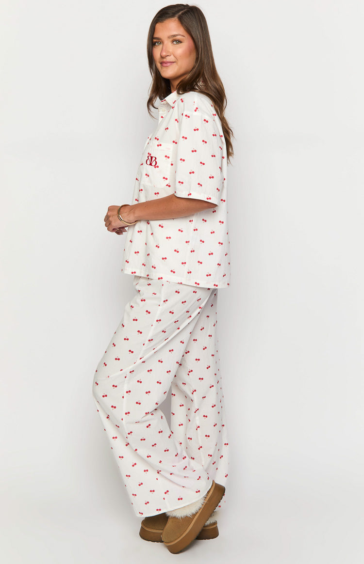 Alexea Women's Cherry Print Pajama Pants - Soft Cotton Sleepwear for Lounge & Relaxation at Home