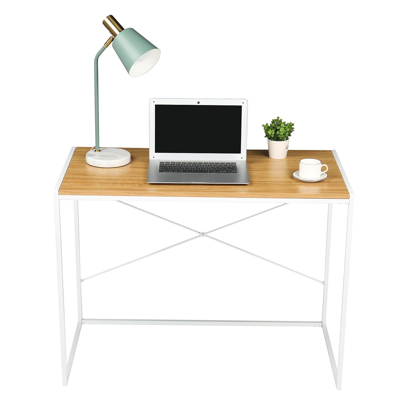 Modern Beige Home Office Desk - Wooden Computer Desk with Metal Frame, Study Writing Desk for Small Spaces, Laptop Notebook Workstation | Perfect for Home Office, Study Room & Remote Work