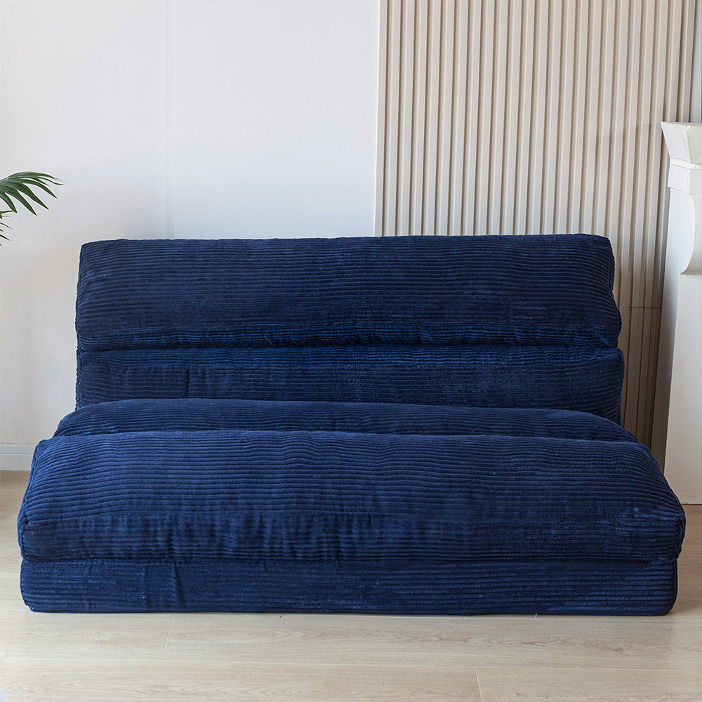 MAXYOYO Folding Sofa Bed - Extra Wide Corduroy Floor Mattress in Navy Blue | Convertible Sleeper for Small Spaces, Guest Room & Dorm | Comfortable Lounge Sofa for Living Room, Bedroom & Apartment