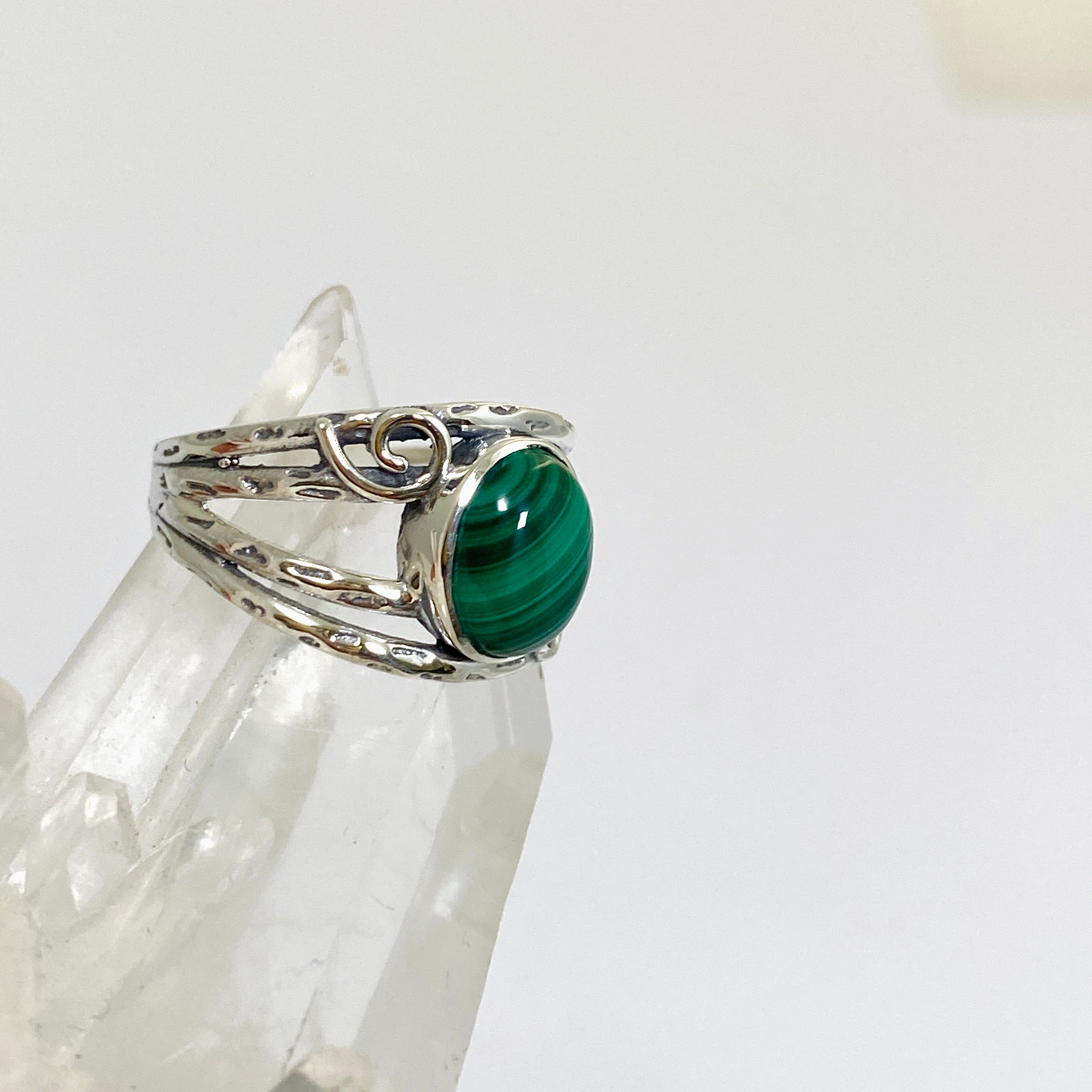 Malachite Oval Cabochon Ring in Decorative Sterling Silver Setting R4025 | Unique Gemstone Jewelry for Women | Perfect for Weddings, Parties & Special Occasions