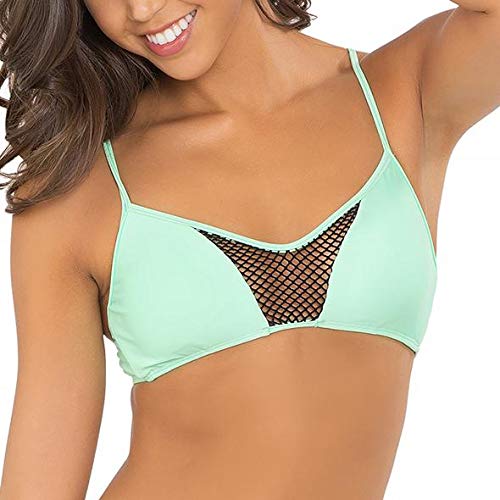Luli Fama Women's For Your Eyes Only Criss Cross Triangle Bikini Top - Sexy Net Front Swimwear for Beach, Pool & Vacation