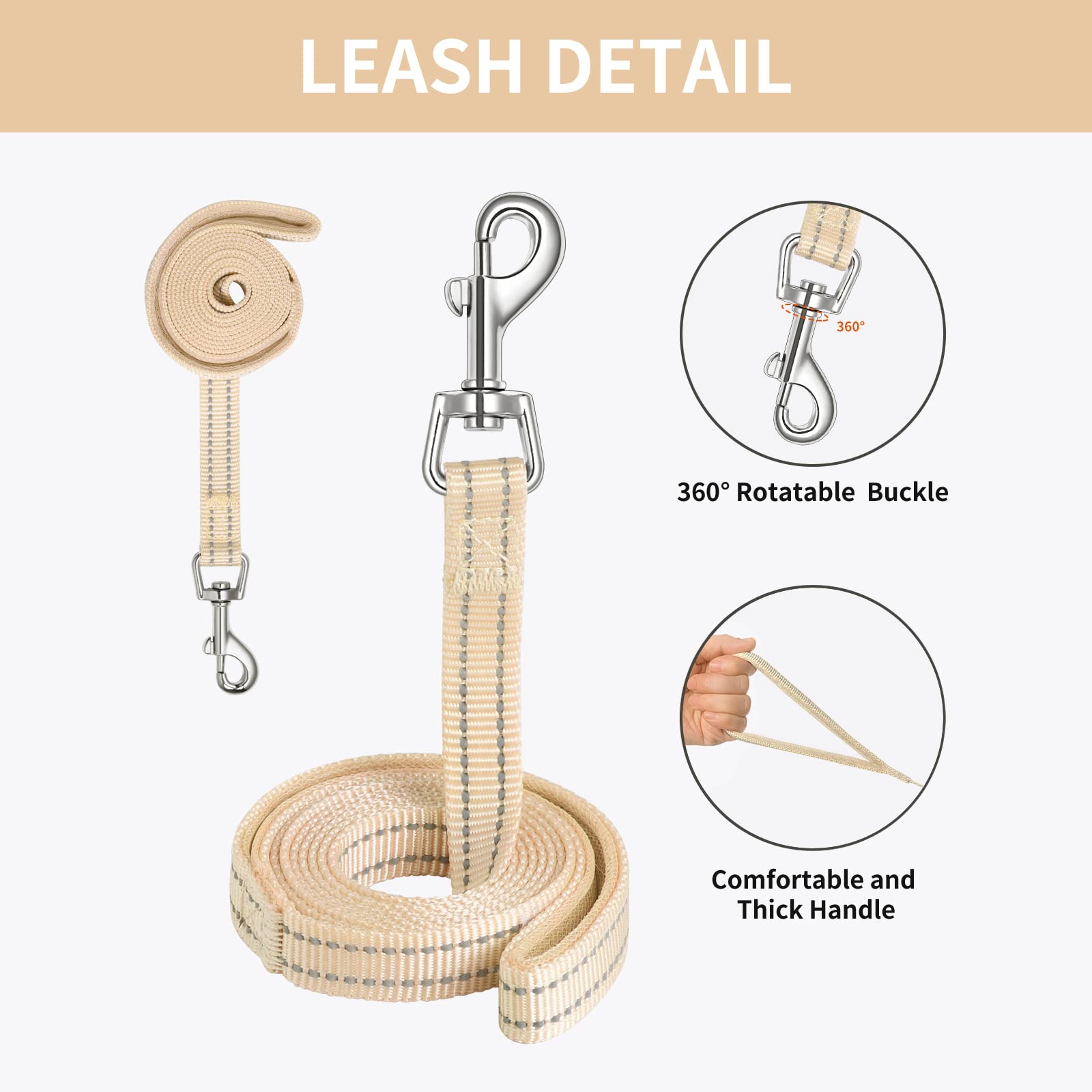 AMTOR No Escape Small Dog Harness with Leash Set - Easy Walk Puppy Training Vest for XS, S, M, L Dogs | Reflective Step-in Soft Harness for Small Breeds (Beige, XXS) - Perfect for Daily Walks, Jogging & Outdoor Adventures